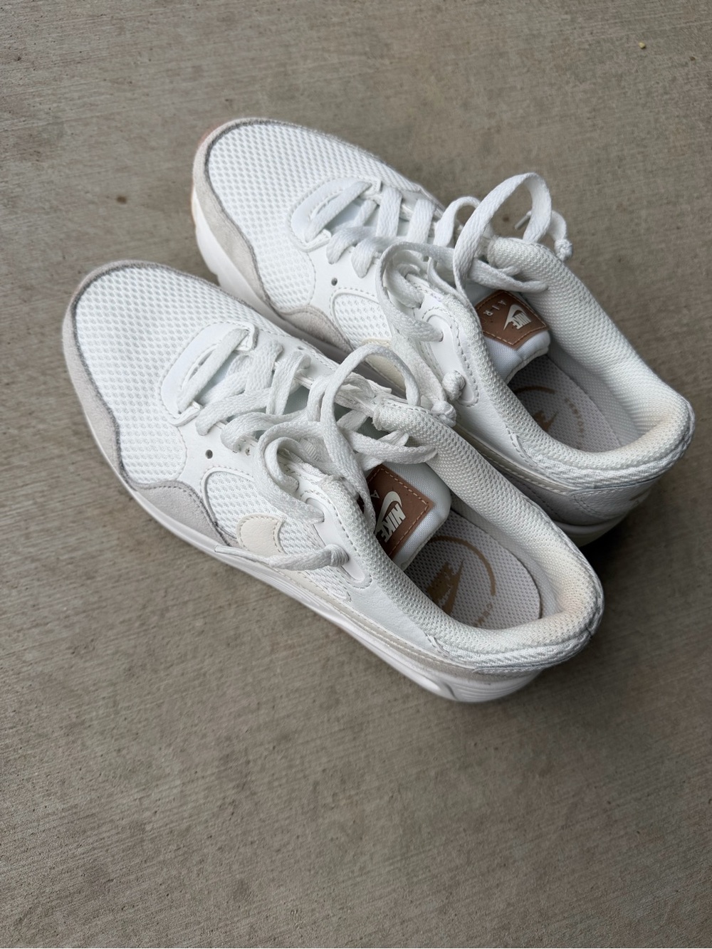 Nike White Mesh Sneakers with Light Beige Accents